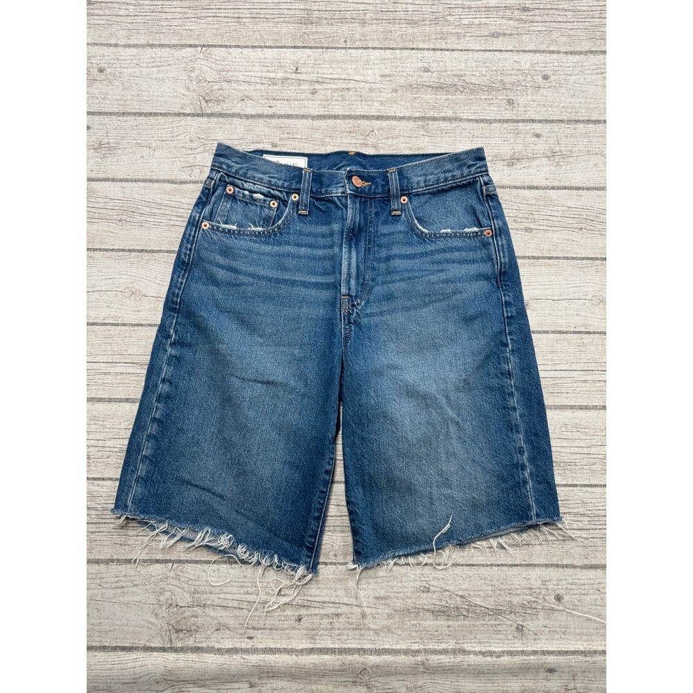 Gap Shorts Women's 27/4 Blue Denim Relaxed High Rise Cut Off Distressed Bermuda
